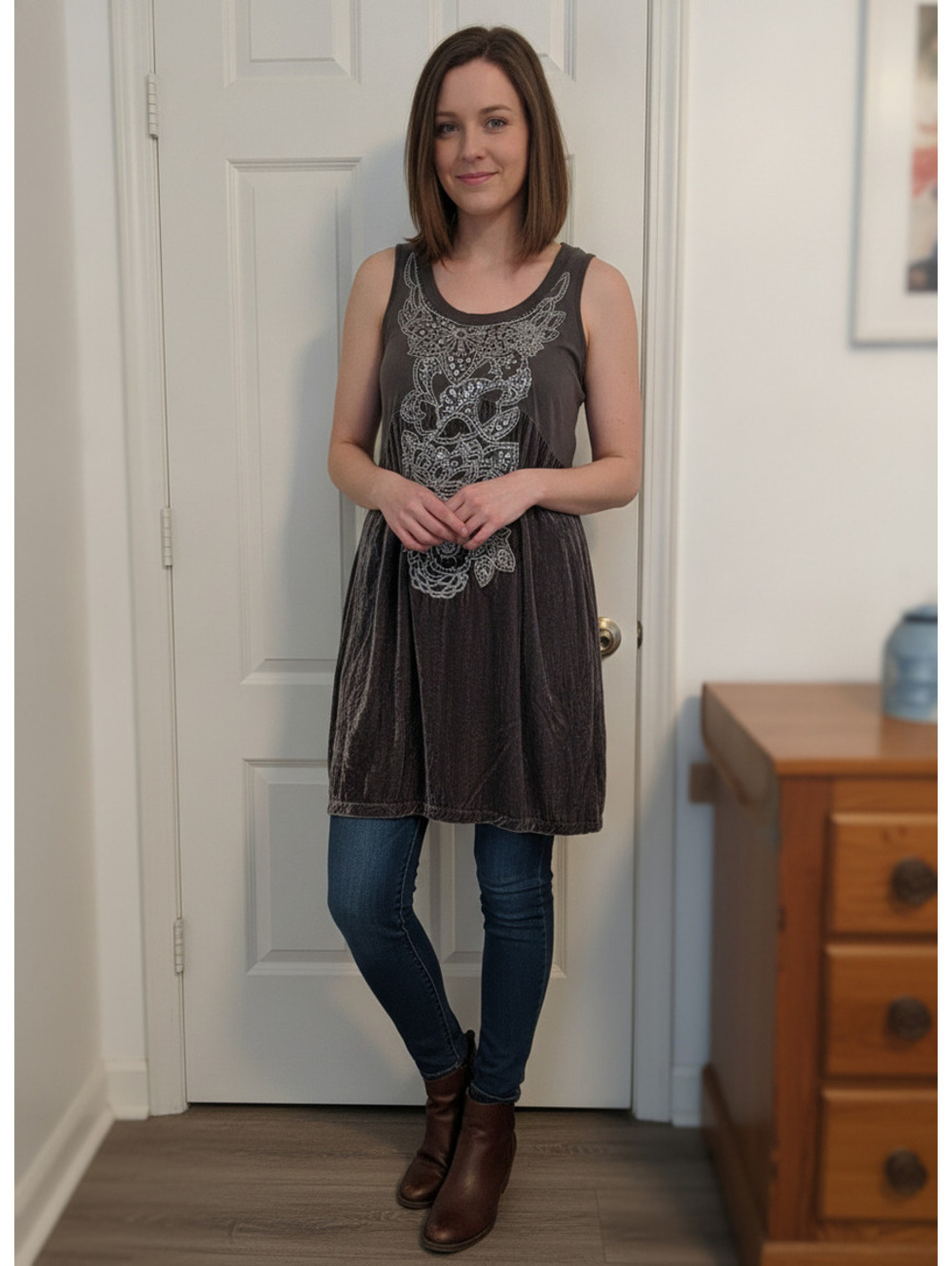 1581 - Johnny Was 4LoveAndLiberty Sleeveless Embroidered Dress - Gray, Size S